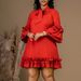 C8570 European And American Plus-size Women's Clothing 2024 New Foreign Trade Solid Color Elegant Ruffle Sleeve Tie-up_ecoleips.com