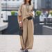 Summer Women's Plus Size Linen Cotton Batwing Sleeve Top & Wide Leg Pants Set – Breathable Office Casual Outfit (Grey/Red/Khaki/Blue/Green, S-5XL)_ecoleips.com