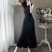 Women's Clothing Single Breasted Fashion Elegant Slimming Knitted Dress Women's Long Skirt Sleeveless_ecoleips.com
