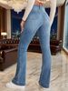 Gray Stretch Womens Flared Jeans Seam Detail Simple Design Versatile Slimming Bootcut Trousers Women's Pants Pants Jeans_ecoleips.com