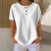 Women's Clothing Goods Women's Fashion Round Neck Waffle Knit Pullover Short Sleeve Top Solid Color Summer For Formal & Casual For Women_ecoleips.com