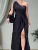 In Stock Independent Station Cross-Border Hot Sale Summer New Style Asymmetrical Knot Split Solid Color Slim Dress_ecoleips.com