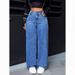 High Waisted Women's plus Size Straight Leg Jeans Washed Loose Wide Leg Pants Denim_ecoleips.com