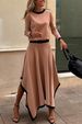 Women's Clothing Spring And Autumn Long Sleeved Irregular Solid Color Skirt Two Piece Set_ecoleips.com