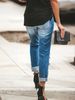 Women's Clothing Casual Washed Hole Straight Street Style Non Stretch Jeans_ecoleips.com