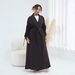 Modest Abaya Dress Aiyirui Belted V-Neck Duster Coat – Dubai-Inspired Longline Cardigan With Drawstring Sleeves (S-XL, Solid Colors)_ecoleips.com