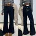 Women's High-Waisted Flared Jeans With Embroidery - Black Stretch Denim Pants, Vintage Straight-Leg & Floor-Length Design_ecoleips.com
