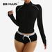 Women's Quick Drying Yoga Jacket Color Block Zip Up Sports Cardigan Long Sleeve Fitted Waist Short Jacket_ecoleips.com