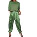 Fashionable Satin Semi-Sleeve Top And Pants Set For Women_ecoleips.com