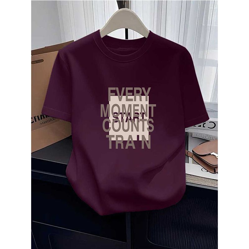 Women's Classic Fit Short Sleeve T-Shirt – Korean-Inspired Crew Neck Cotton Top With Minimalist Letter Print (7 Colors, S-3XL)_ecoleips.com
