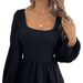 Voya Women's Hot Selling Sexy Square Neck With Waist Closing, Popular Fried Dough Twists Texture Long Sleeve Top_ecoleips.com