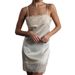 Lace & Satin Camisole Dress – Sexy Floral Slip Dress For Women – Stretch Polyester – Coffee/Beige (S/M/L)_ecoleips.com