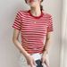 Summer Fashionable, Unique And Niche Internet-Famous Top, Striped Pure Cotton Short-Sleeved T-Shirt For Women's Wear Wit_ecoleips.com
