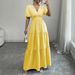 Women's Elegant Solid Color Short Sleeve High Waist Maxi Dress – Paneled Casual Summer Gown 2026_ecoleips.com