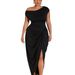 Summer 2026 Slim-Fit Long European And American Style Sexy Waist-Cinching Twist Knot Slit Short-Sleeve Dress_ecoleips.com