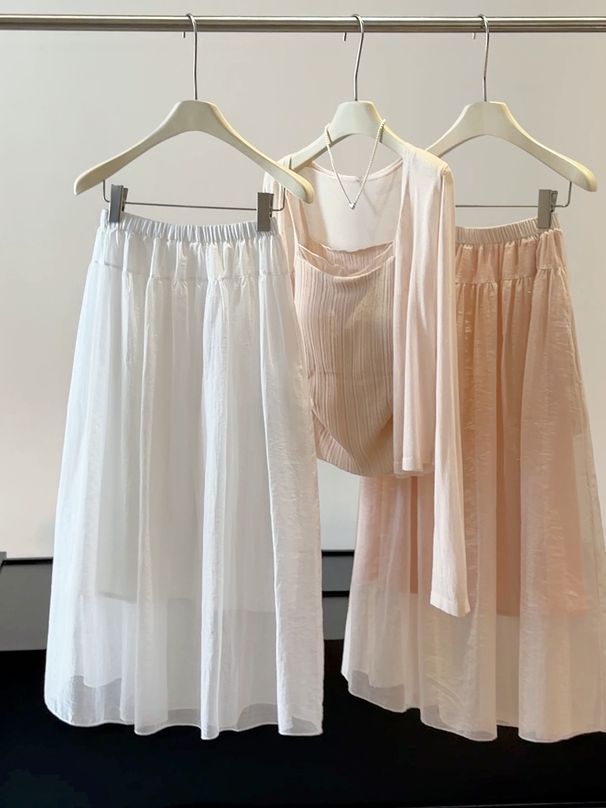 Women's High-Waisted Slimming Patchwork Midi Skirt Gentle Light Solid Color A-Line Mid-Length Flared Skirt for Summer Style_ecoleips.com