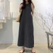 Women's Boho Denim Maxi Dress – Oversized Pocket & Sleeveless Casual Summer Dress_ecoleips.com