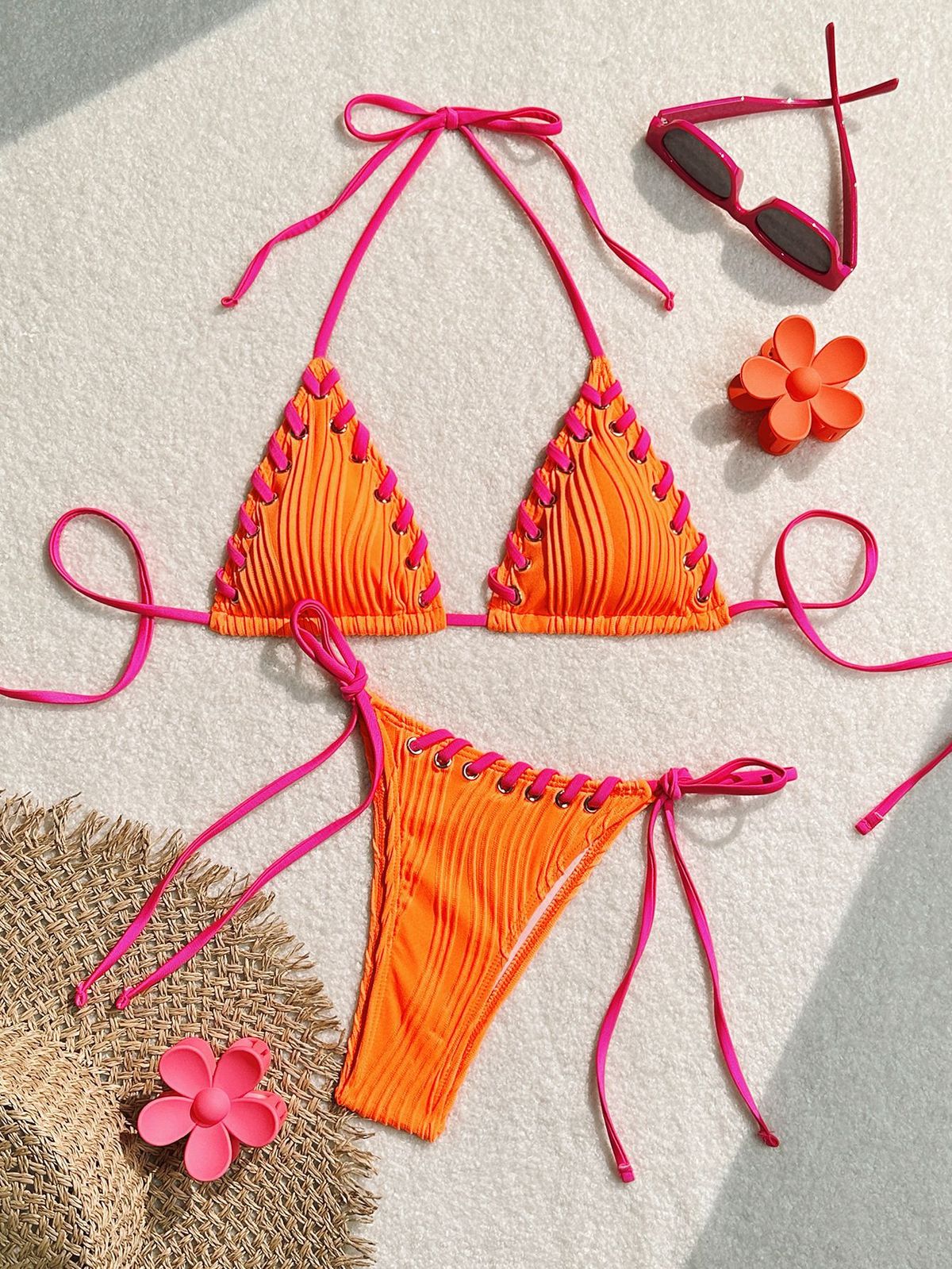 Women's Clothing Sexy Solid Color Bikini Bikini Beach Vacation Swimsuit_ecoleips.com