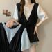 Women's Clothing Two Piece Short Sleeved Shirt New Summer Style Fat Mm Slimming Drawstring Waist Cover Belly Casual Age Reducing Tops_ecoleips.com