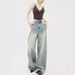 2024 Spring/Summer New Vintage Washed Denim Jeans For Women, American Style Loose Design, Slimming, Floor-Length_ecoleips.com