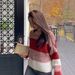 girl Christmas Mohair Autumn Winter Off-Shoulder Lazy Style Striped Thick Knit Date Sweater_ecoleips.com
