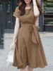 ZANZEA Women Solid Slim Mini Dress O-Neck Short Sleeve Knee Length Sundress Elegant Casual Loose Vintage Party Work A-Line Robe_ecoleips.com