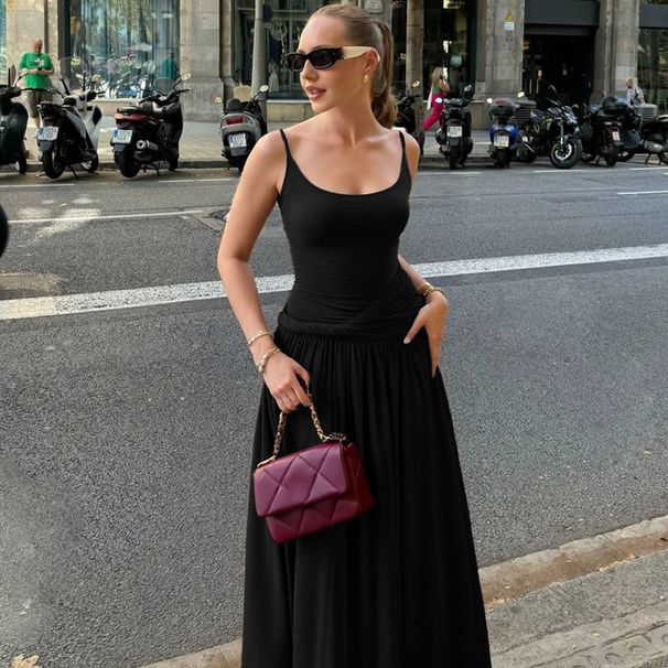French Style Cold Shoulder 2025 Summer New Waist-Cinching Slimming Elegant Long Dress For Women Wholesale_ecoleips.com