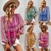Bohemian Vacation Blouse – V-Neck Flowy Printed Shirt With Tassel Details (Blue/Green, S-Xl) Flattering V-Neck_ecoleips.com