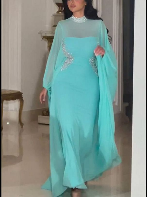 Women's Clothing Spring And Summer New Middle Eastern Temperament Sexy Cloak Sequin Splicing Chiffon Evening Dress Two Piece Set_ecoleips.com