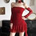 Women's Summer Solid Color Sexy Design Irregular Tassel Ruffled Hip Lace Suspender Dress_ecoleips.com