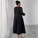 Temperament Long Dress High Waist Pleated Design Square Neck Long Sleeve Large Size Dress_ecoleips.com