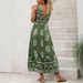 Women's Clothing New Holiday Style Printed Dress Green Ethnic Style Casual V Neck High Waist Long Skirt For Women_ecoleips.com