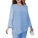 Elegant Plus Size Women's Evening Pantsuit Set With Embellished Rhinestones - Flowy Chiffon Wide Leg Trousers & Bell Sleeve Blouse_ecoleips.com