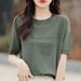 2025 Summer New Women's Clothing Quilted Beads Ice Silk Short-sleeved Knitted Sweater T-shirt Women's Round Neck Thin_ecoleips.com