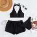 Women's Three Piece Halter Neck Sports Swimsuit Multi Color Sexy Flat Angle Bikini Wholesale Swimsuit_ecoleips.com