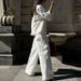 Women's Clothing New Style Lapel Three Quarter Sleeve Cardigan Top Loose Wide Leg Pants Two Piece Suit_ecoleips.com