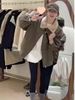 girl Girl Girl 2025 Winter New Korean Style Patchwork Lamb Wool Turn-down Collar Padded Workwear Parka Jacket For Women Casual Warm_ecoleips.com