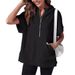 Women's Clothing Women's Oversized Half Zip Hoodie Short Sleeve Casual Sweatshirt Pullover Top With Pockets_ecoleips.com