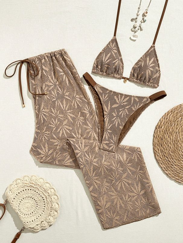 Women's 3-Piece Bikini Set Halter Neck Long Dress Stylish Beachwear Trendy Swimwear_ecoleips.com