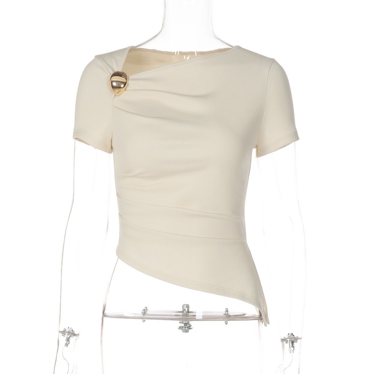 Summer New Arrivals Women's Asymmetrical Slim Fit T-Shirt Top European American Style Cross Border Fashionable Versatile Hot Girl Style_ecoleips.com