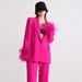 Women's Long Sleeve Top with Rhinestone Studded Neckline And Ostrich Feather Trim Cuffs European American Style for Autumn_ecoleips.com