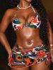 Women's 3 Piece Bikini Swimwear European American Style Printed Short Skirt Tie Up Backless Direct Factory Sales New 2026_ecoleips.com
