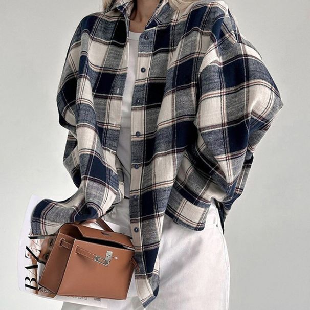 Long-Sleeved Checkered Shirt For Autumn/Winter, Loose And Casual Style With A Relaxed Vibe, Large Checkered Jacket_ecoleips.com