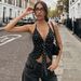 Women's Sexy Deep V Neck Halter Neck Tie Vest Polka Dot Print European American Style Summer Top_ecoleips.com