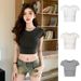 Slim-fit Open-button Top Design Simple Summer Short-sleeved Sense Casual Versatile Short T-shirt Women's New Spice Girls_ecoleips.com