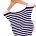 Women's Blue White Striped Crisscross Halter Neck Sundress Gold Button Detail Stretchy Knit Bodycon Mini Dress Sexy Party Dress_ecoleips.com