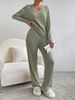 K Two-piece Women's New Fashion Casual Straight-leg Pants With A Loose V-neck Ribbed Sweater Set_ecoleips.com