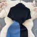 Women's Clothing Design Contrast Color Stitching Slim Fit Medium Length Short Sleeve Dress_ecoleips.com