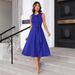 2026 Women Solid Color Waist Tie Dress, Elegant Slim Fit Formal Party Dress_ecoleips.com