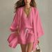 Women's Summer Casual Three Piece Set European American Style Loose Cotton Linen mid Length Cardigan Sleeveless Vest Shorts_ecoleips.com